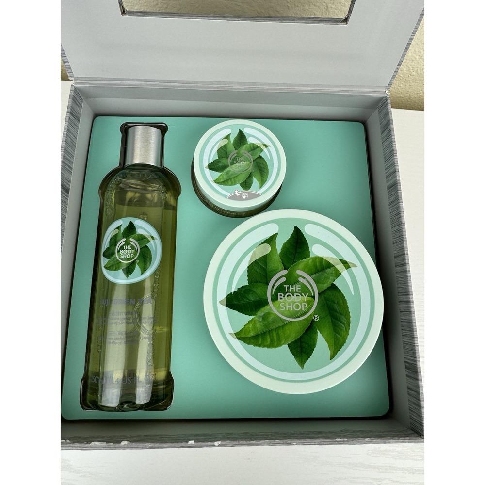 THE BODY SHOP FUJI GREEN TEA Scrub Body Wash Body Butter Gift Set With Box HTF